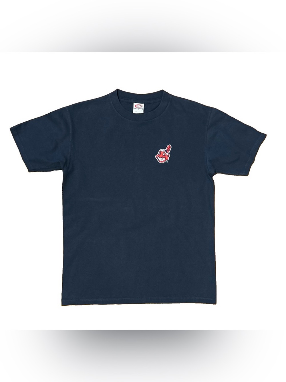 Vintage Cleveland Indians T-Shirt M True Fan Chief Wahoo Embroidered Navy Y2K
